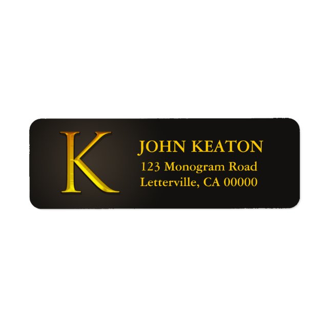 Gold Colour Monogram K Return Address Labels (Front)