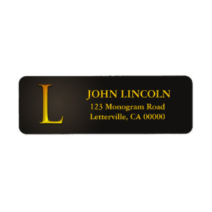 Gold Colour Monogram L Return Address Labels