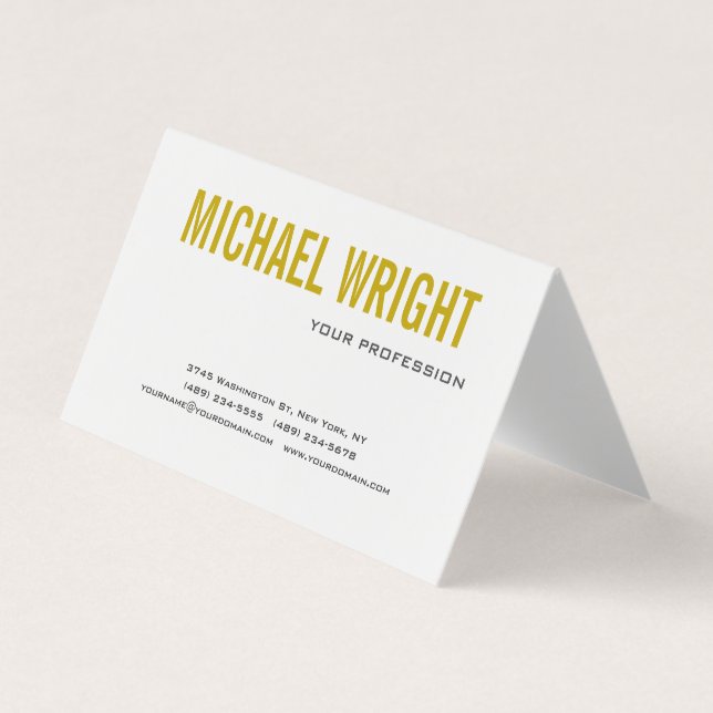 Gold Colour Name Black White Modern Plain Simple Business Card (Front)