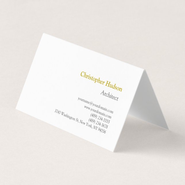Gold Colour Name Black White Simple Plain Business Card (Front)