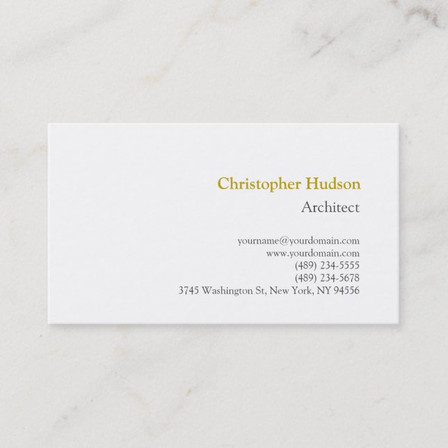 Gold Colour Name Black White Simple Plain Business Card (Front)