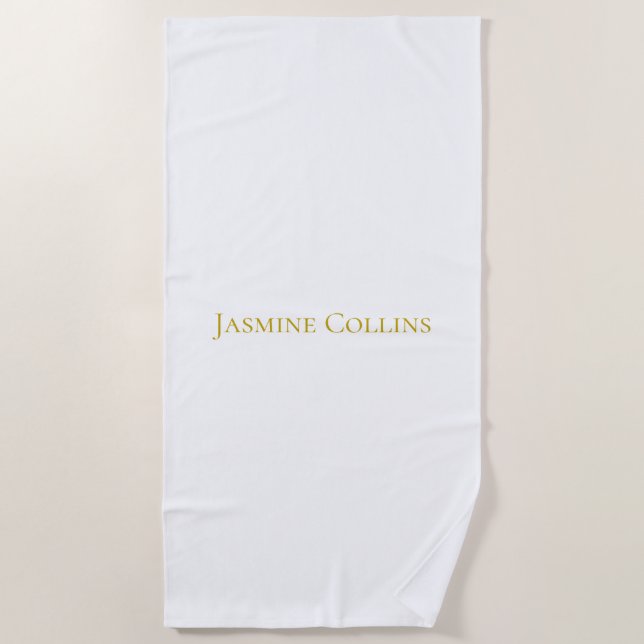 Gold Colour Plain Minimalist Professional Name  Beach Towel (Front)