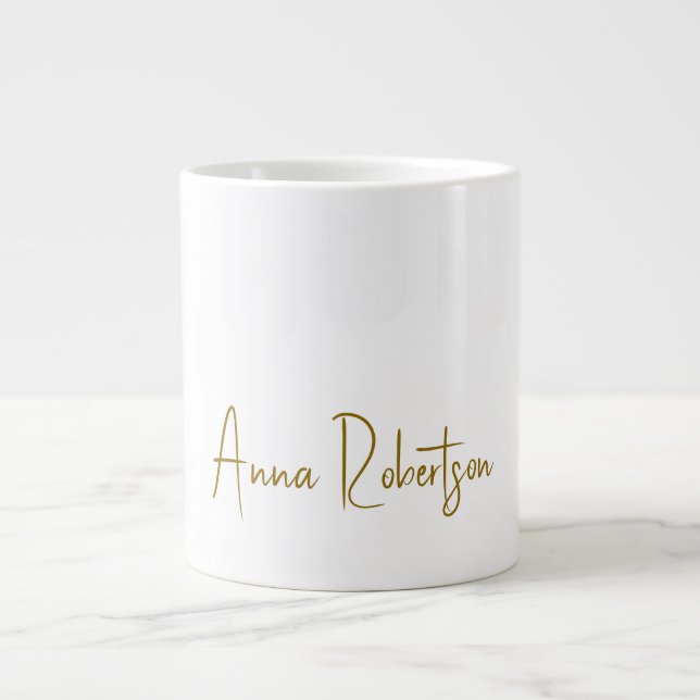 Gold Colour Professional Calligraphy Minimalist Large Coffee Mug (Front)