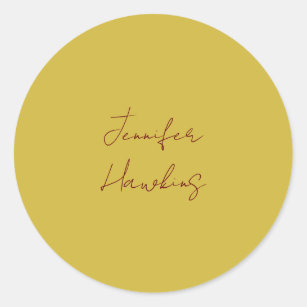 Gold colour professional plain handwriting classic round sticker
