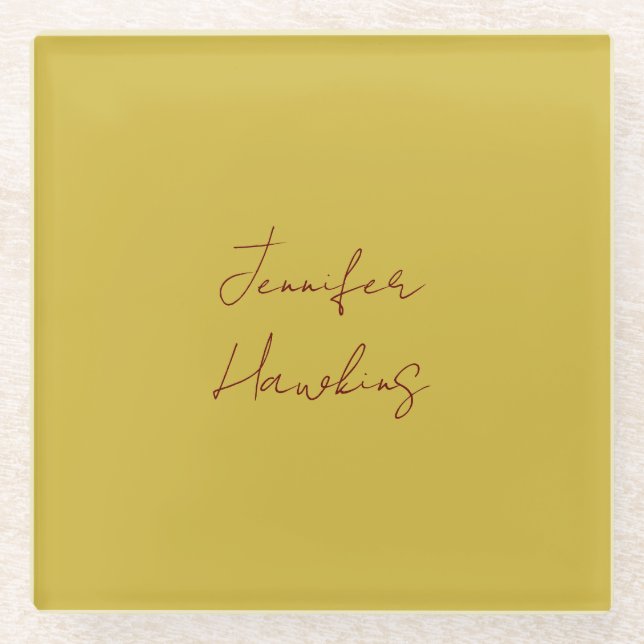Gold colour professional plain handwriting glass coaster (Front)