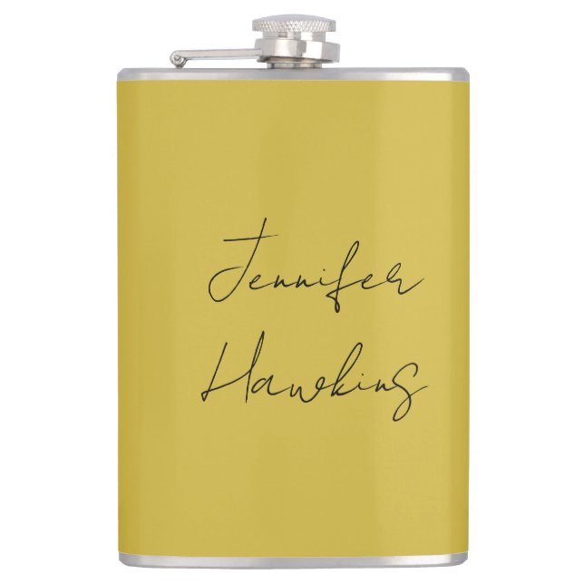 Gold colour professional plain handwriting hip flask (Front)