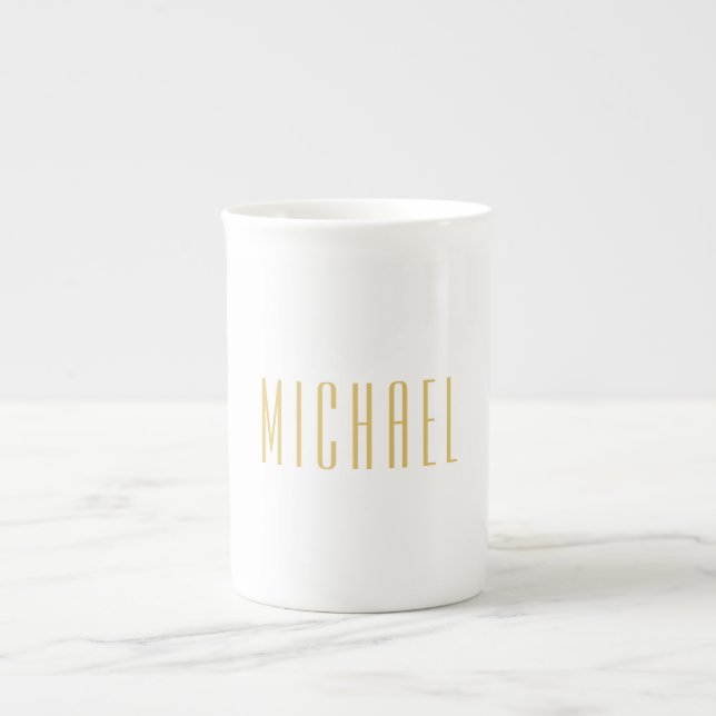 Gold Colour Professional Trendy Minimalist Name Bone China Mug (Front)