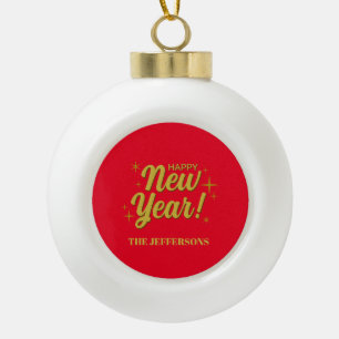 Gold Colour Red Happy New Year Merry Christmas Ceramic Ball Christmas Ornament