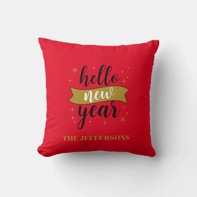 Gold Colour Red Happy New Year Merry Christmas Cushion (Front)