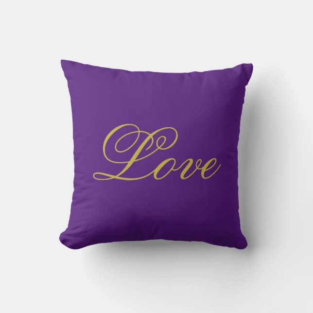 Gold Colour Script Love Purple Calligraphy Cushion (Front)