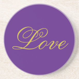 Gold Colour Script Love Purple Wedding Calligraphy Coaster