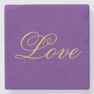 Gold Colour Script Love Wedding Calligraphy Stone Coaster