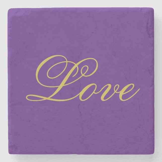Gold Colour Script Love Wedding Calligraphy Stone Coaster (Front)