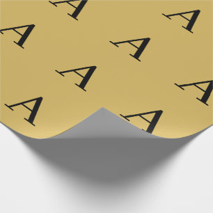 Gold Colour Simple Monogram Add Name Initial Wrapping Paper