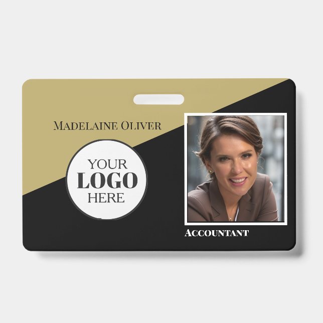  Gold Colour White Employee ID Photo Logo  Badge (Front)