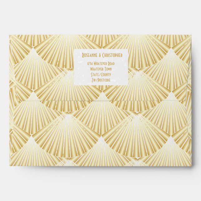 Gold Coloured Art Deco Design Wedding Envelope (Back (Top Flap))