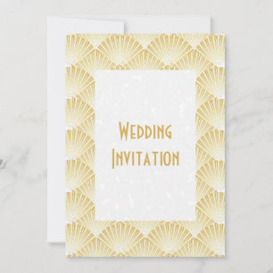 Gold Coloured Art Deco Design Wedding Invitation