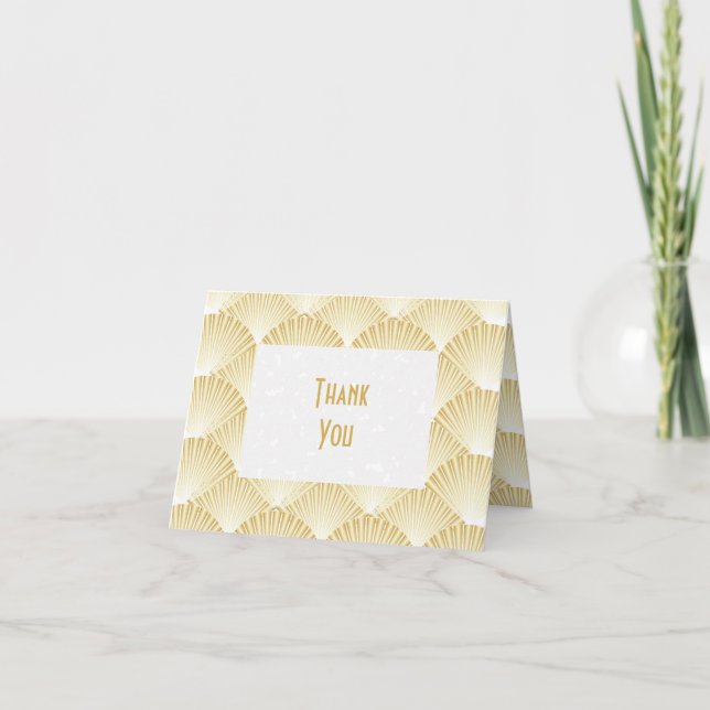 Gold Coloured Art Deco Design Wedding Thank You Card (Front)