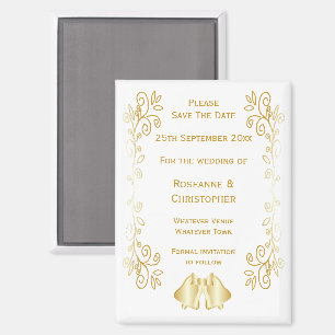Gold Coloured Bells Design Wedding Save The Date Magnet