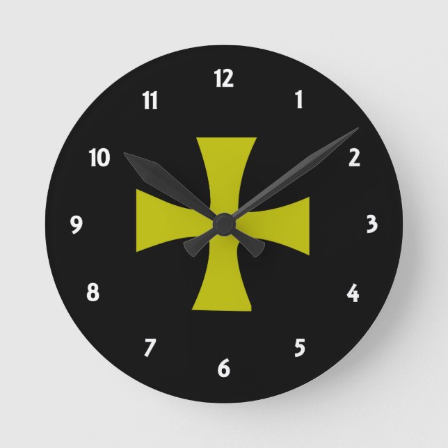 Gold Coloured Byzantine Cross Round Clock (Front)
