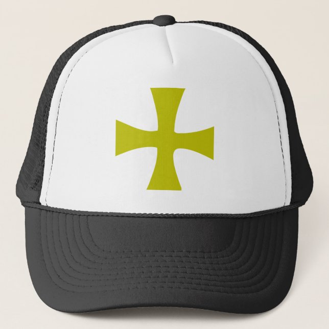 Gold Coloured Byzantine Cross Trucker Hat (Front)