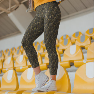 Gold Coloured Day of the Dead Sugar Skulls Black  Leggings