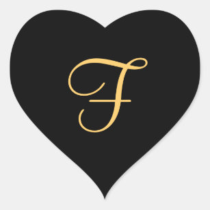 Gold-coloured initial f on black background, heart sticker