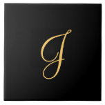 Gold-coloured initial J on black background Ceramic Tile<br><div class="desc">Gold-coloured initial J on black background</div>