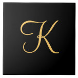 Gold-coloured initial K on black background Ceramic Tile<br><div class="desc">Gold-coloured initial K on black background</div>