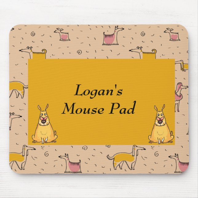 Gold Coloured Mouse Pad with Comical Dogs (Front)