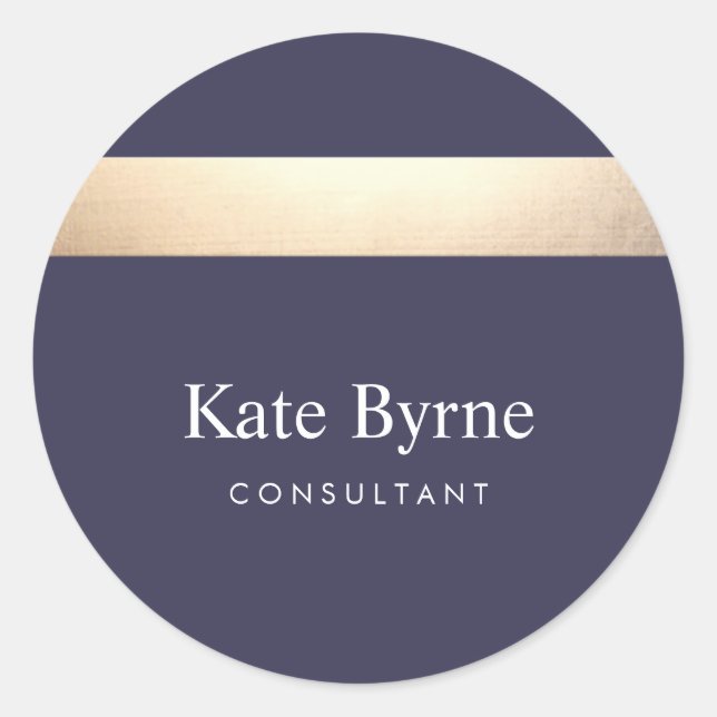 Gold Coloured Striped Modern Navy Blue Chic Classic Round Sticker (Front)