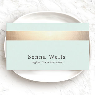 Gold Coloured Striped Modern Stylish Light Blue Business Card