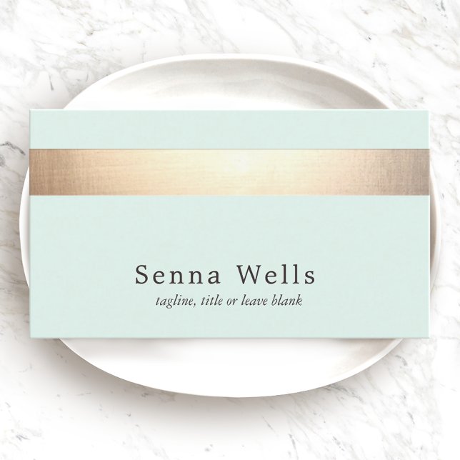 Gold Coloured Striped Modern Stylish Light Blue Business Card (Creator Uploaded)