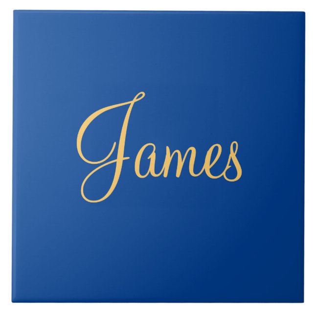 Gold-coloured text on blue background, TEMPLATE,  Ceramic Tile (Front)