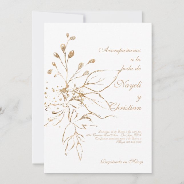 Gold coloured wedding invitation (Front)