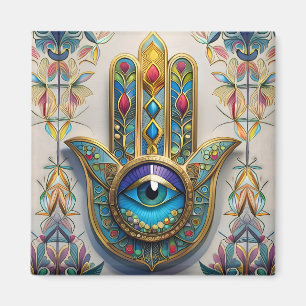 Gold Colourful Filigree Blue-Green Third Eye Hamsa Magnet