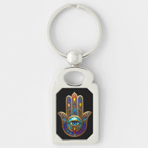 Gold Colourful Hamsa Turquoise Sapphire Third Eye Key Ring