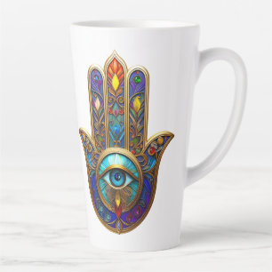 Gold Colourful Hamsa Turquoise Sapphire Third Eye  Latte Mug