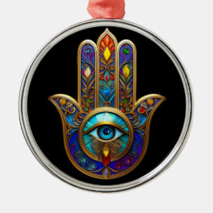 Gold Colourful Hamsa Turquoise Sapphire Third Eye Metal Ornament
