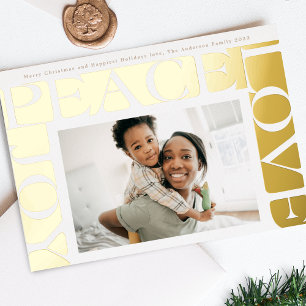 gold colourful LOVE PEACE JOY photo frame Foil Holiday Card