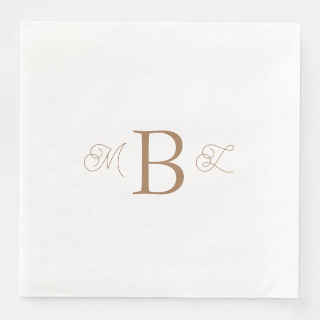 Gold Combo Font Monogram White Wedding  Napkin (Front)