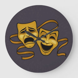 Gold Comedy And Tragedy Theater Masks Large Clock