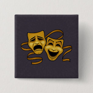 Gold Comedy And Tragedy Theatre Masks 15 Cm Square Badge
