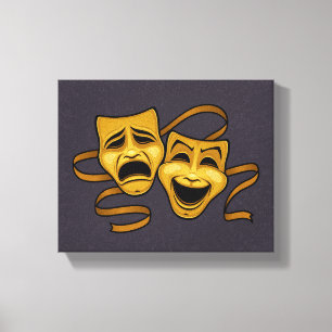 Gold Comedy And Tragedy Theatre Masks Canvas Print