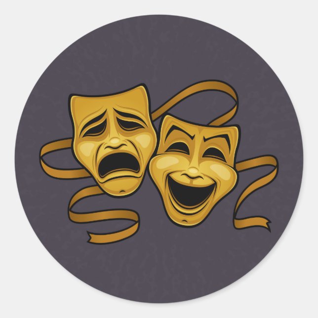 Gold Comedy And Tragedy Theatre Masks Classic Round Sticker (Front)