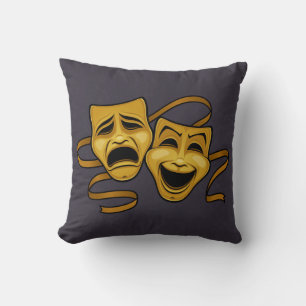 Gold Comedy And Tragedy Theatre Masks Cushion