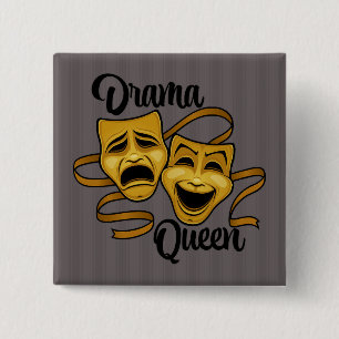Gold Comedy And Tragedy Theatre Masks Drama Queen 15 Cm Square Badge