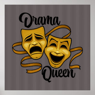 Gold Comedy And Tragedy Theatre Masks Drama Queen Poster