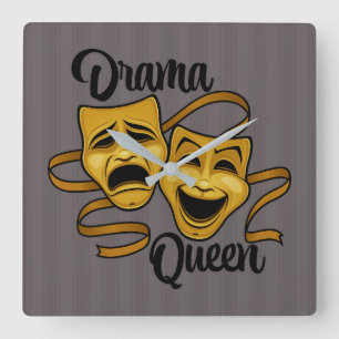 Gold Comedy And Tragedy Theatre Masks Drama Queen Square Wall Clock