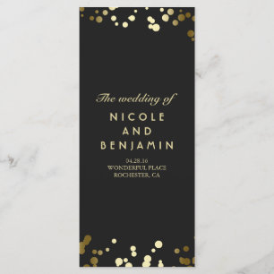 Gold Comfetti Dots Elegant Black Wedding Programs
